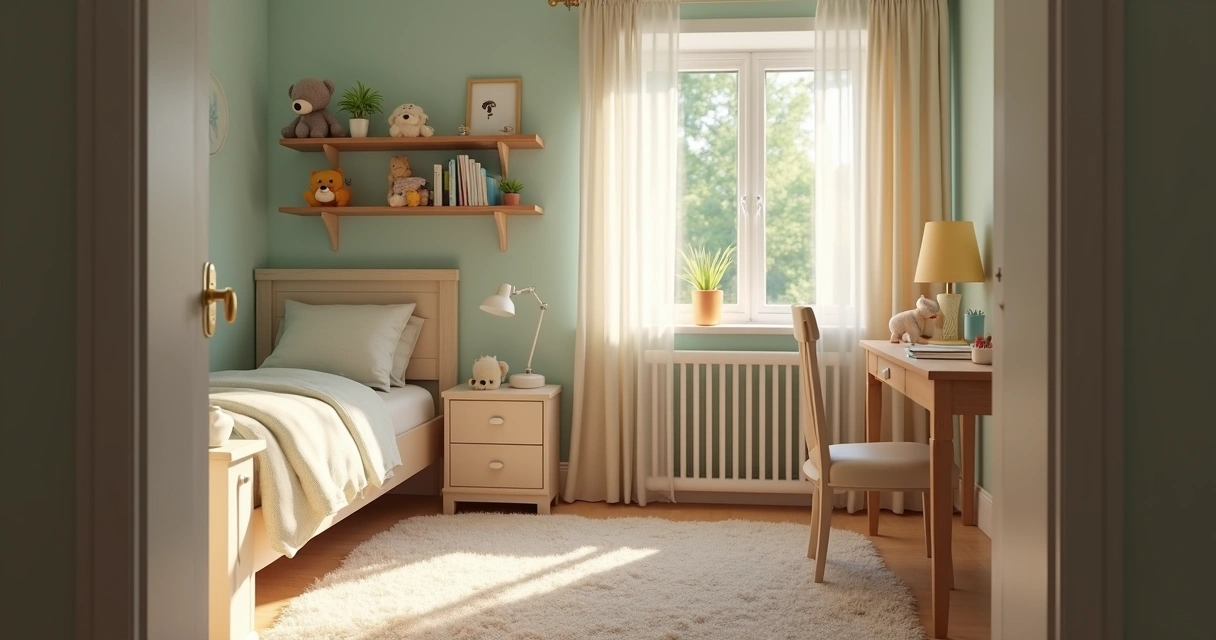 Quarto infantil acolhedor com objetos organizados 
