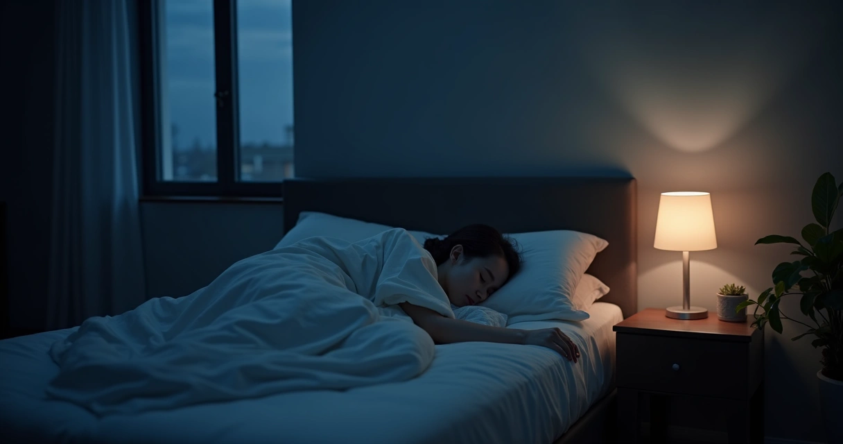 Luz suave entra em um quarto escuro enquanto uma pessoa dorme tranquila em uma cama de lençóis brancos 