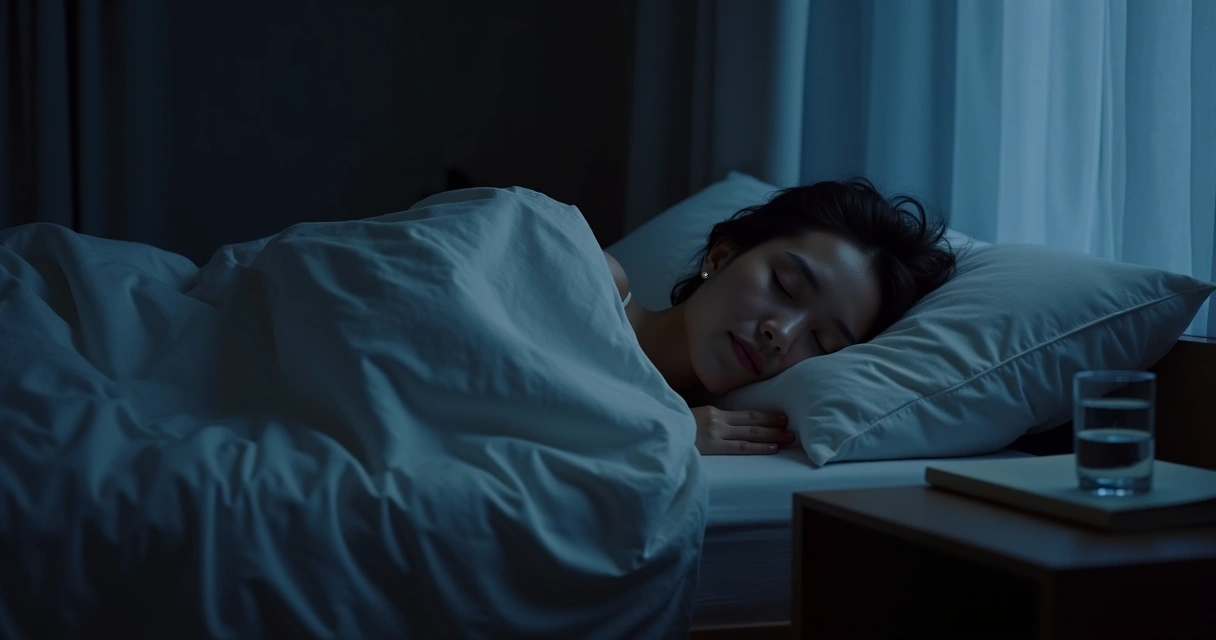 Pessoa deitada em um quarto escuro pronta para dormir