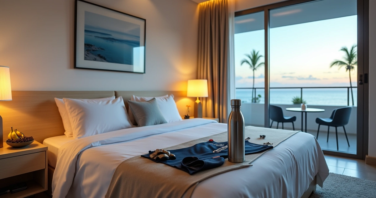 Quarto confortável preparado para atleta do Ironman em Jurerê Internacional 