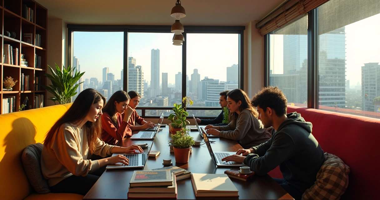 Sala com divisórias e pessoas estudando em São Paulo 