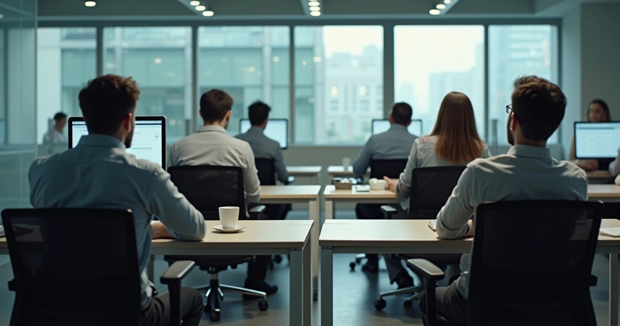 Grupo de trabalho visivelmente distante dentro de um escritório moderno 