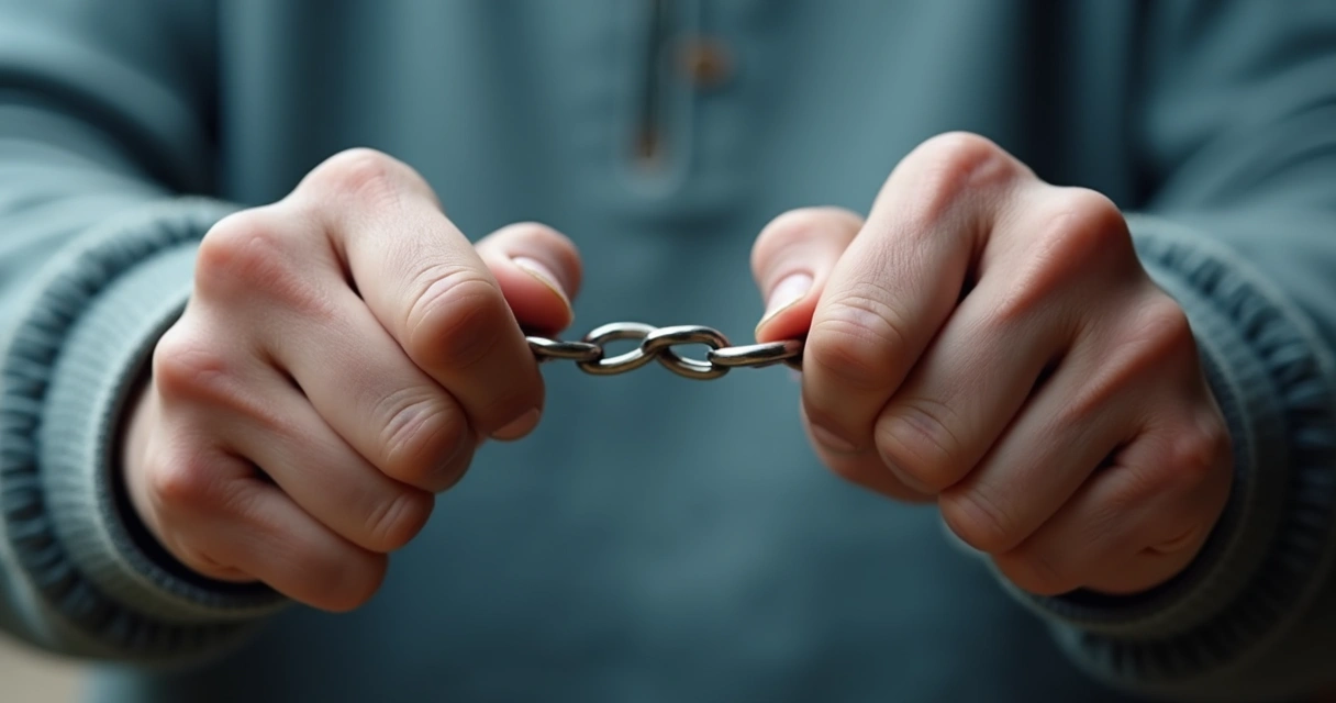 Cadeias sendo partidas por mãos humanas