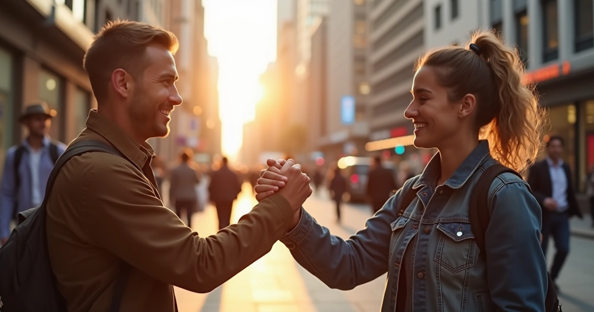 Duas pessoas se cumprimentando de forma diferente, simbolizando mudança de padrões de amizade 