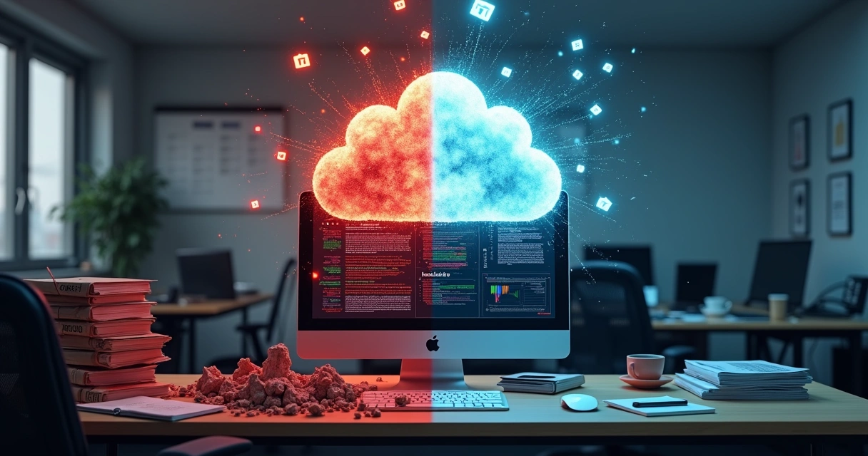 Metade de escritório com perda total de dados e metade protegido por backup em nuvem 