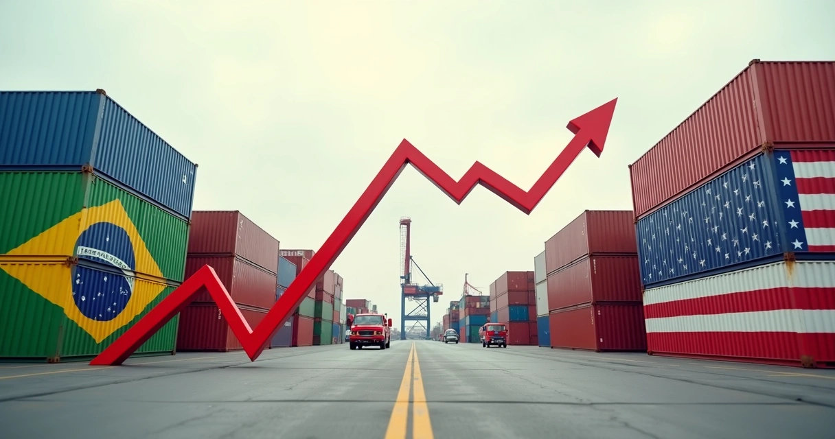 Gráfico em queda ligando contêineres do Brasil e dos Estados Unidos 