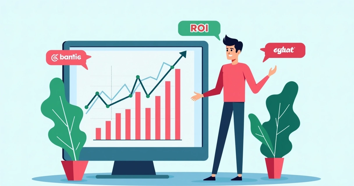 Gráfico de ROI caindo ao lado de influenciador promovendo dois produtos diferentes