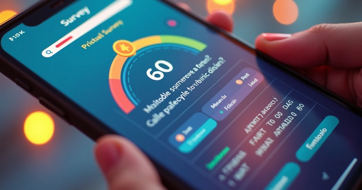 Tela de jogo com perguntas de pesquisa e barra de progresso