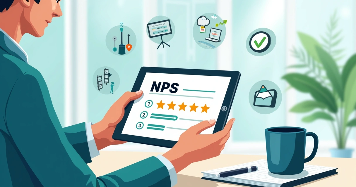 Formulário de NPS com notas exibido em um tablet 