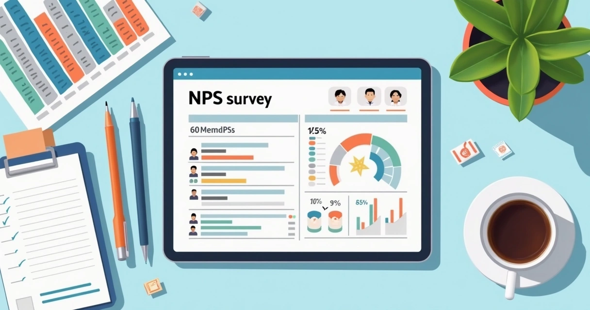 Questionário NPS personalizado em tablet sobre mesa de escritório
