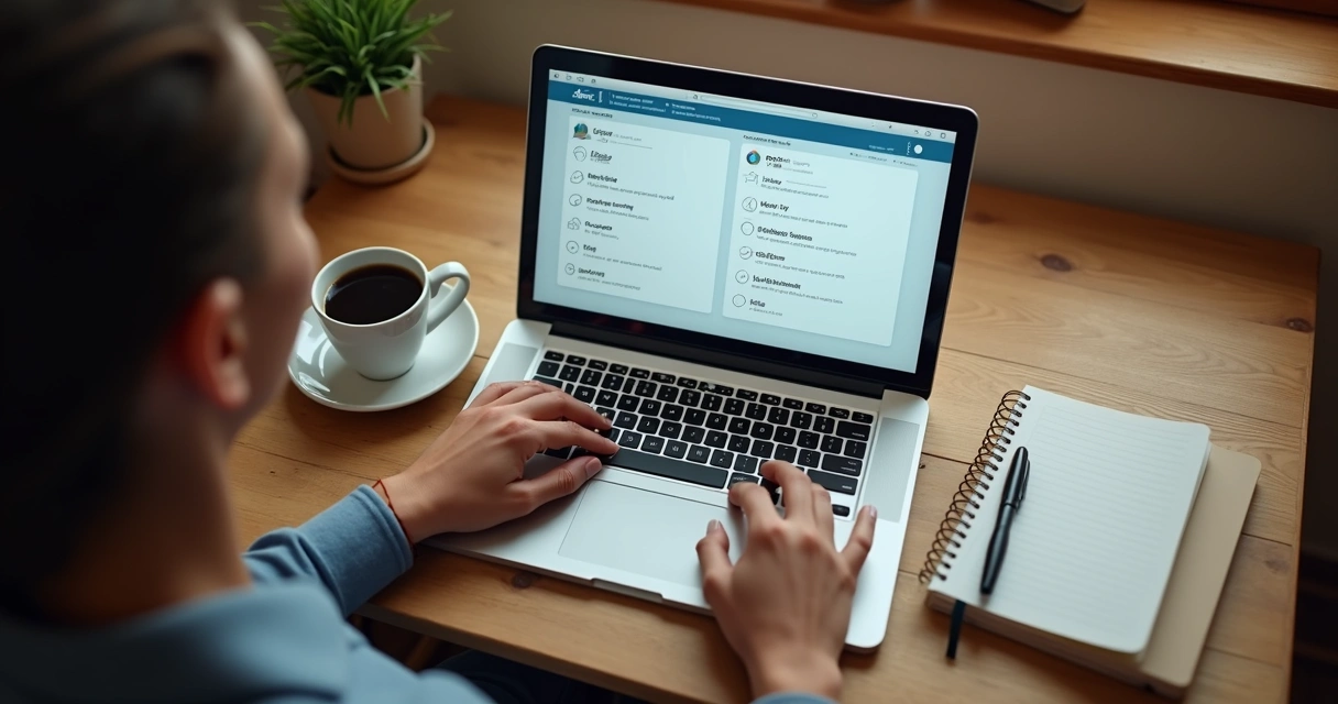 Pessoa preenchendo um questionário online em um notebook.