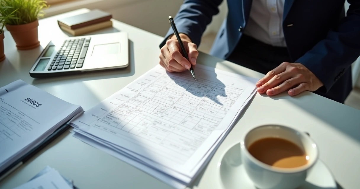 Questionário de pesquisa em papel com caneta sendo preenchido em ambiente de escritório limpo 