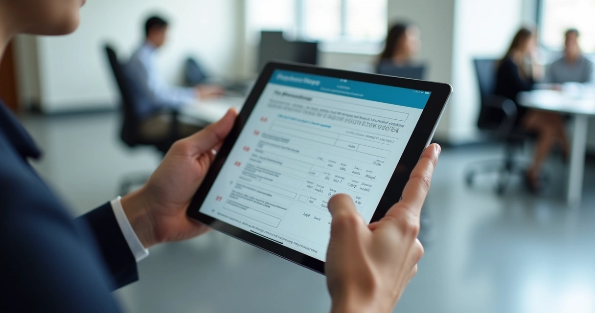 Funcionário preenchendo questionário de riscos psicossociais em tablet