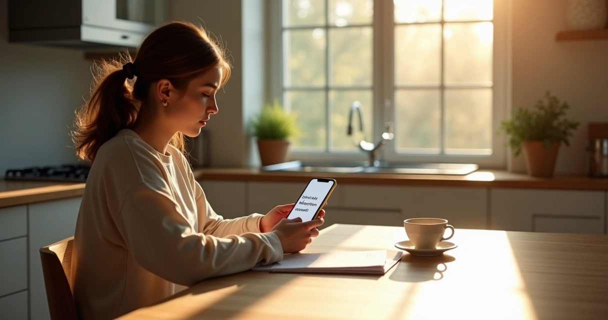 Quick reflection on smartphone at a kitchen table 