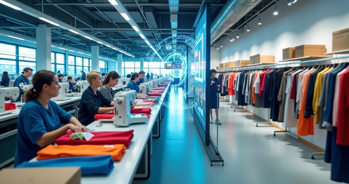 Linha de produção têxtil integrada em tempo real com loja de moda 