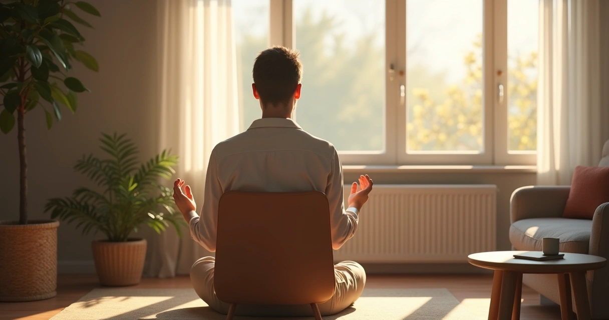Person sitting quietly near a window in morning light 