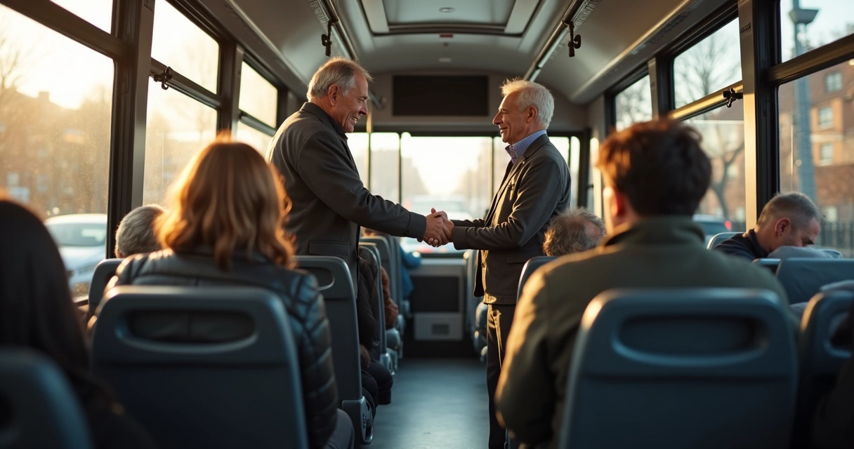 Passenger offering a seat on a city bus