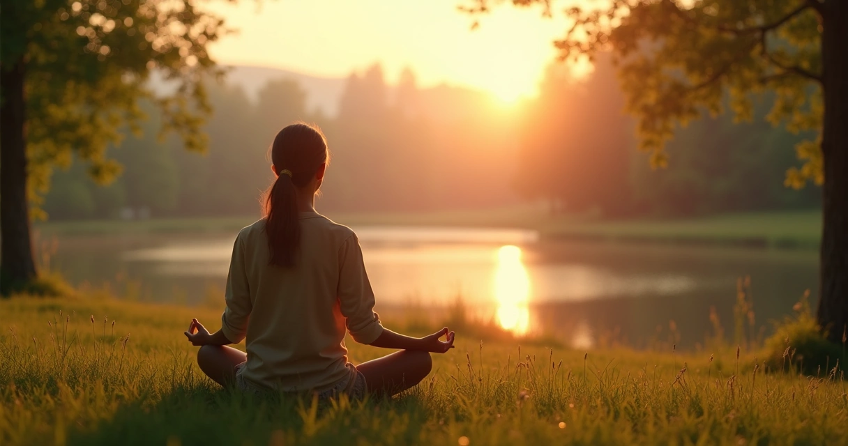 Person meditating calmly in nature 