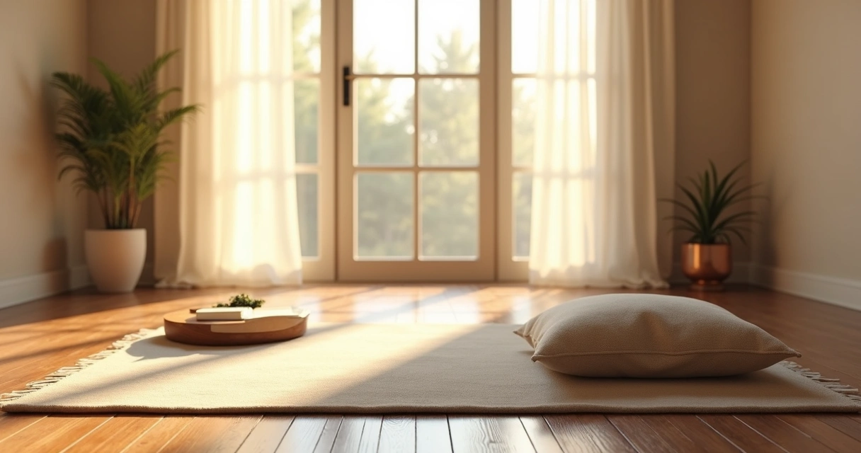 Quiet meditation room with sunlight on the floor 