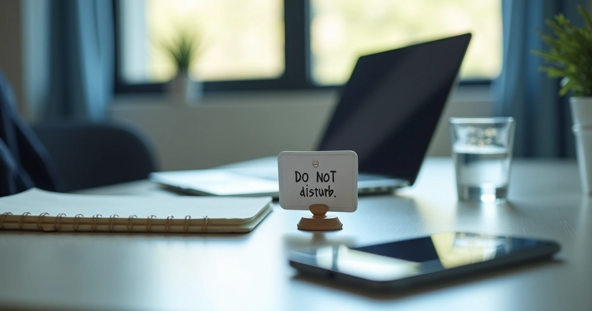 Laptop with do not disturb note in a quiet office 