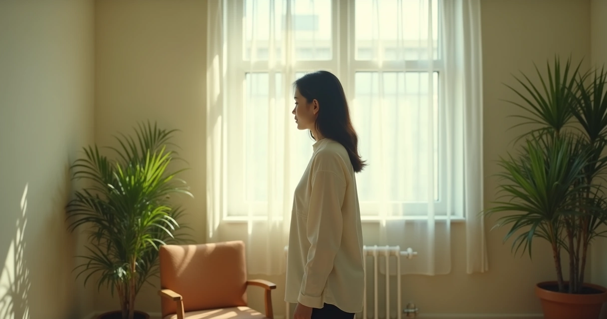 Person sensing the atmosphere in a quiet room 