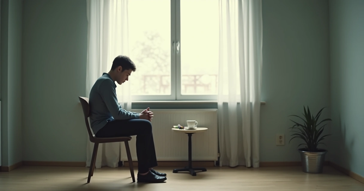 Person sitting by a window in quiet reflection