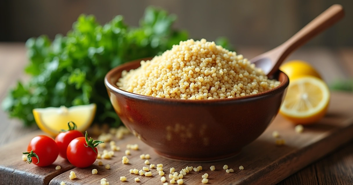 Quinoa cozida em uma tigela com vegetais frescos, representando superalimento saudável