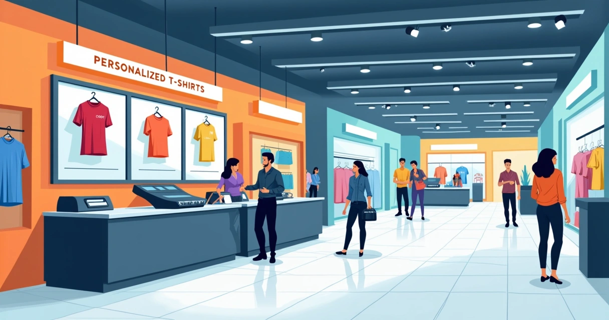 Quiosque de estamparia de camisetas no hora em shopping center 