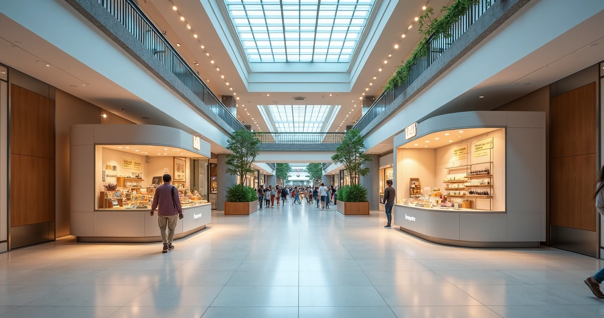 Quiosque e pop-up em comparação dentro de shopping 