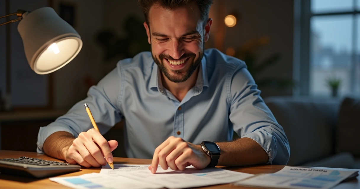 Pessoa satisfeita ao quitar dívida com consultoria financeira