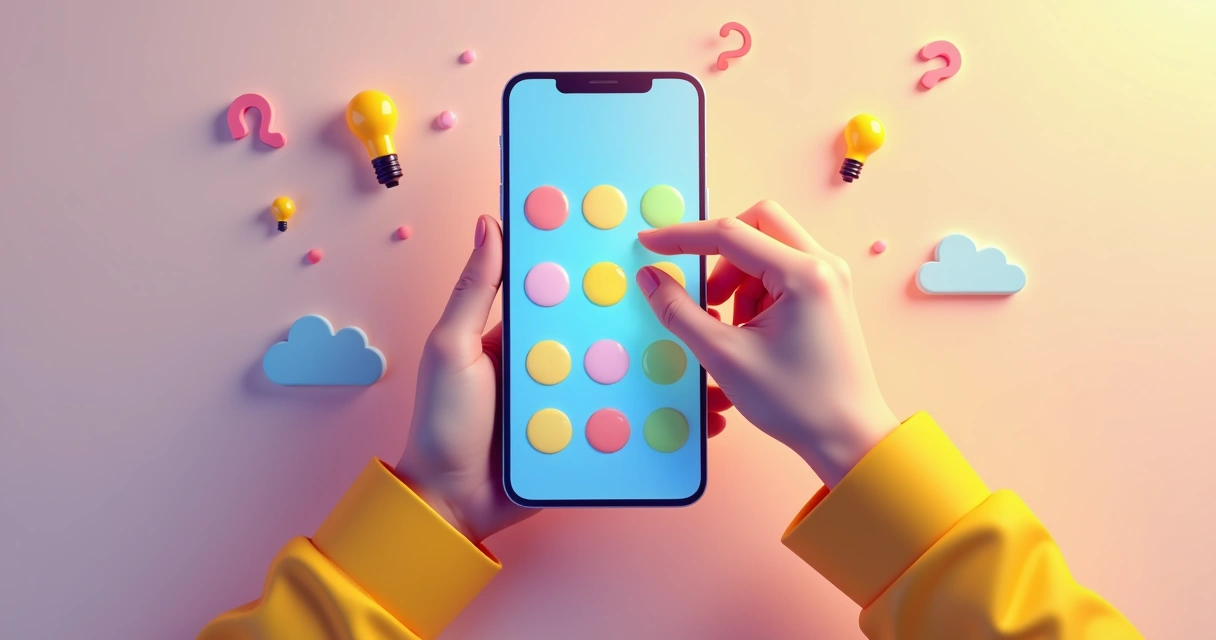 Questionário digital aberto em smartphone, com círculo de respostas ao redor