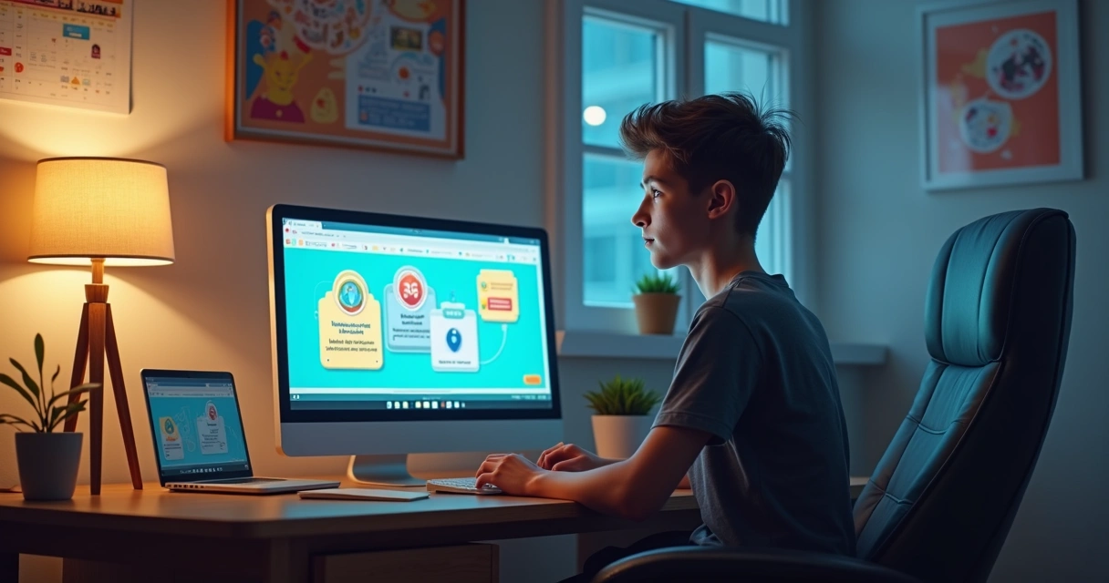 Aluno interage com quiz didático digital 