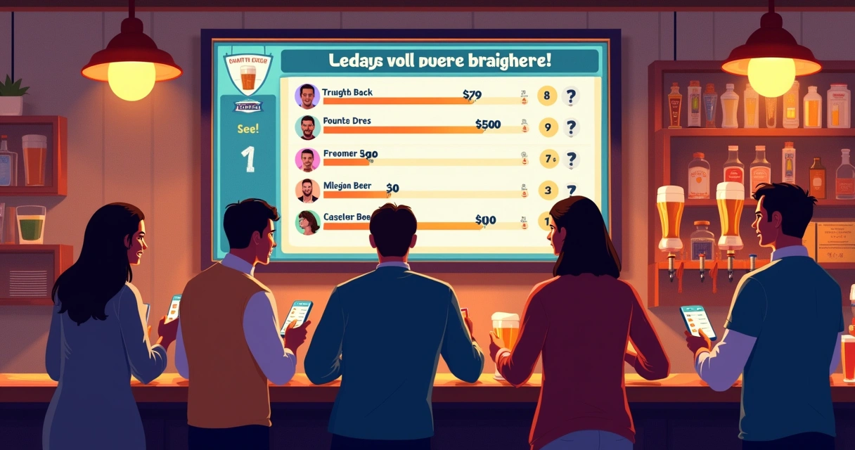 Telão mostrando ranking digital de chope e clientes interagindo 