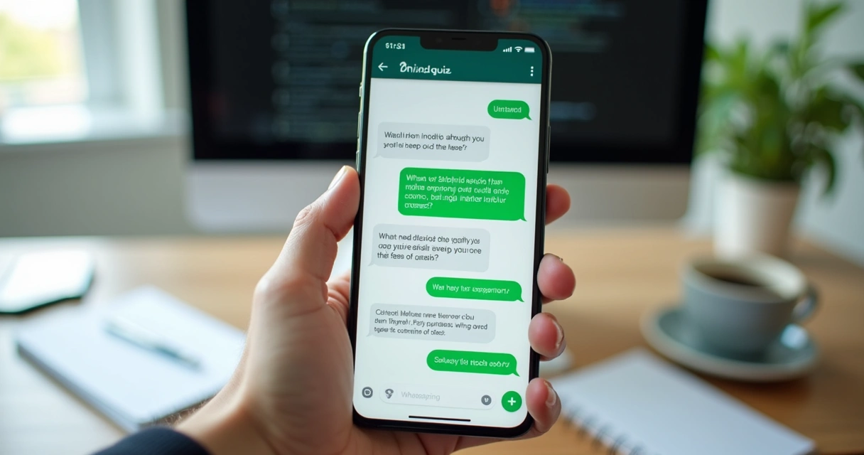 Tela de celular com quiz interativo no WhatsApp