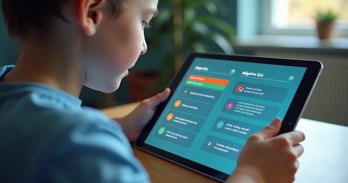 Aluno interagindo com quiz digital adaptativo 