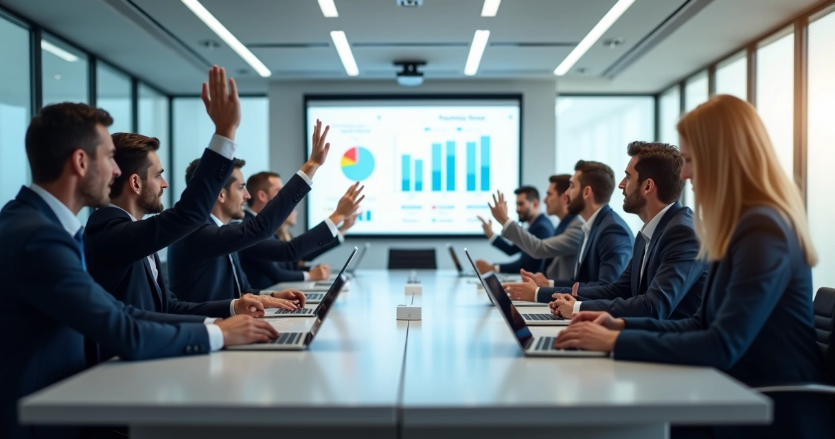Assembleia de sócios de empresa votando quórum de deliberação 