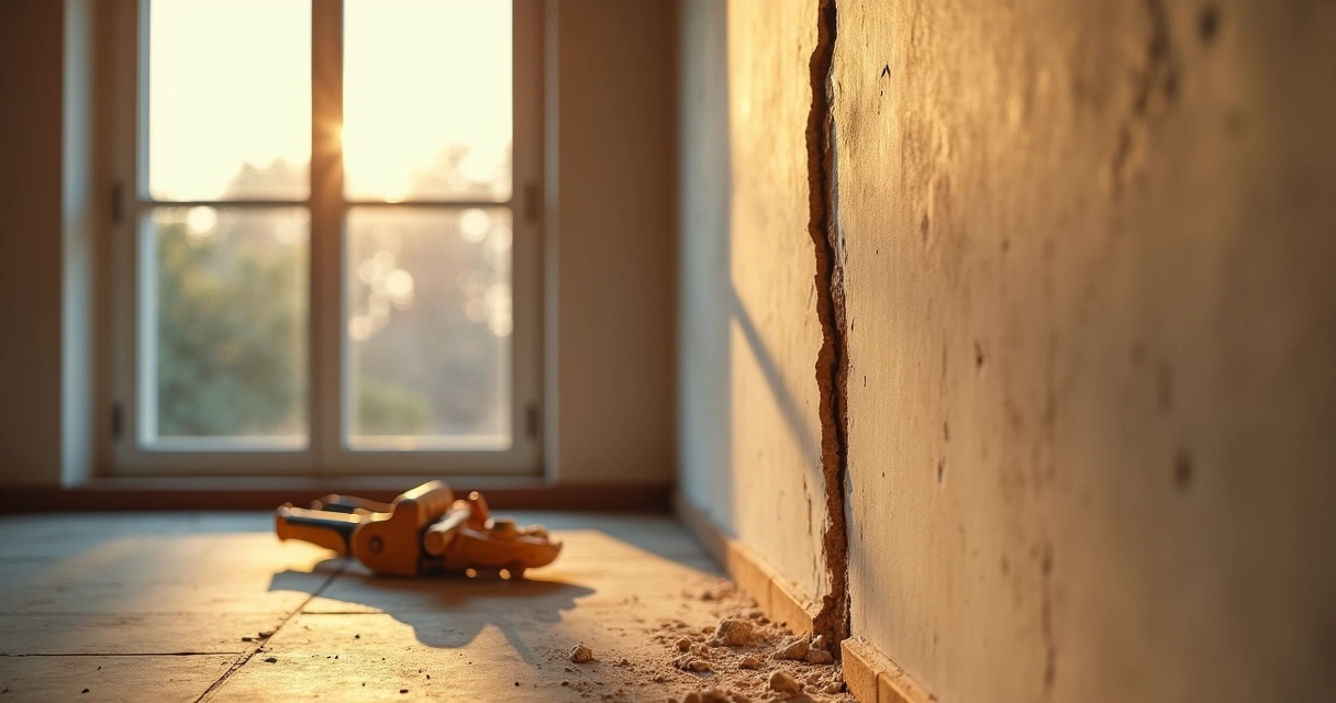 Rachadura visível em parede interior de casa após obra vizinha 