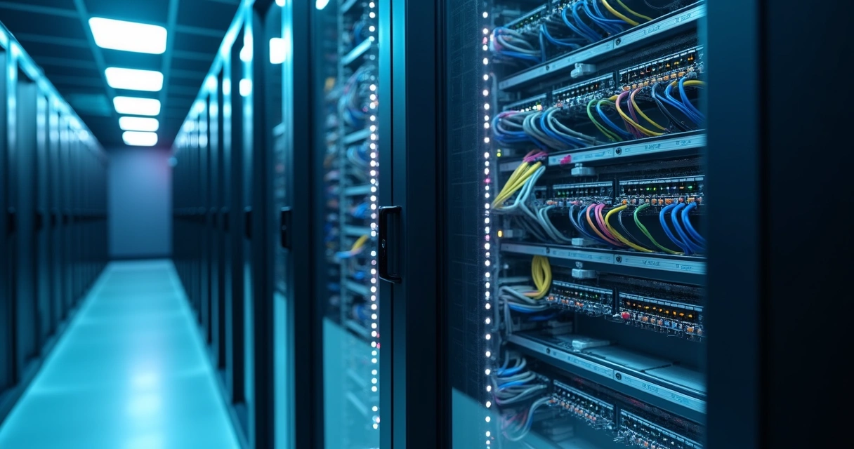 Rack fechado com cabos perfeitamente organizados 