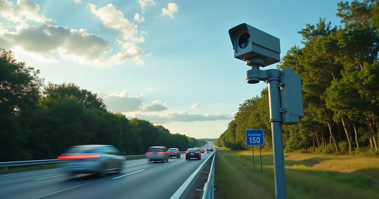 Radar eletrônico ao lado de estrada movimentada