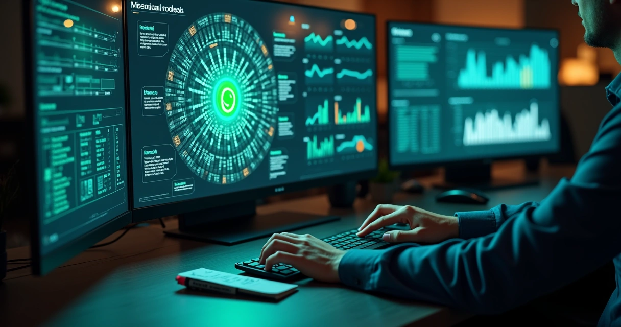 Painel redondo estilo radar destacando temas de conversas do WhatsApp 