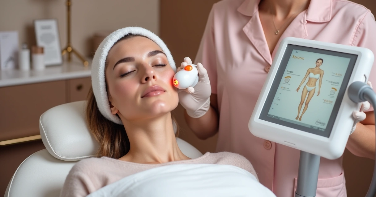 Paciente recibiendo radiofrecuencia facial en clínica estética moderna 