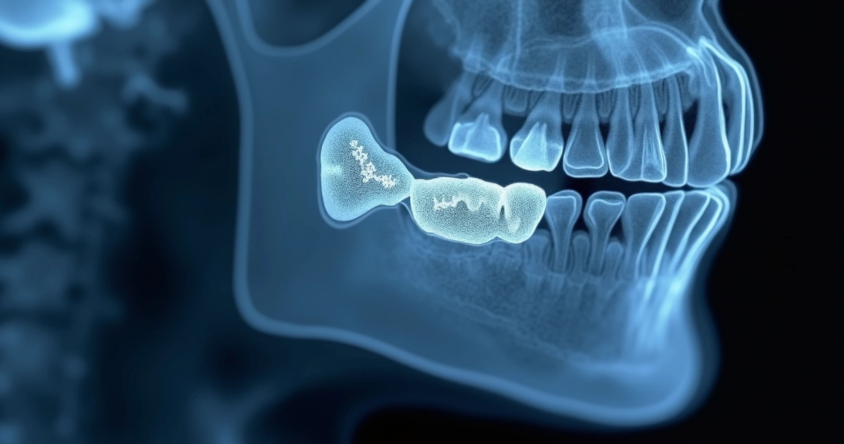 Radiografia mostra enxerto ósseo integrado ao maxilar antes do implante dentário 