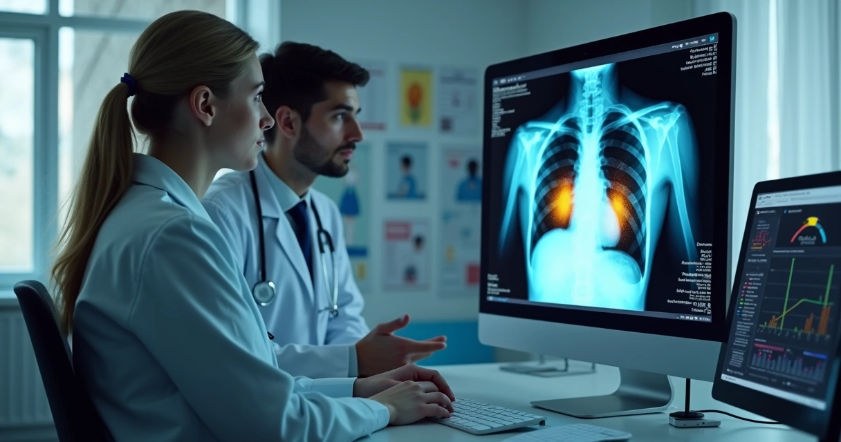 Médico examina radiografia com auxílio de sistema de IA
