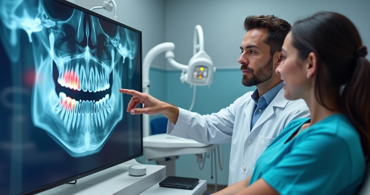 Radiografia odontológica mostrada em tela interativa para o paciente