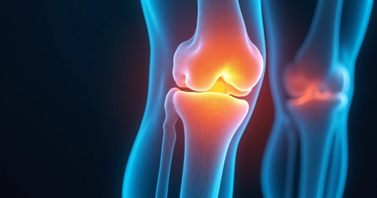 Radiografia detalhada do joelho com artrose evidenciada 