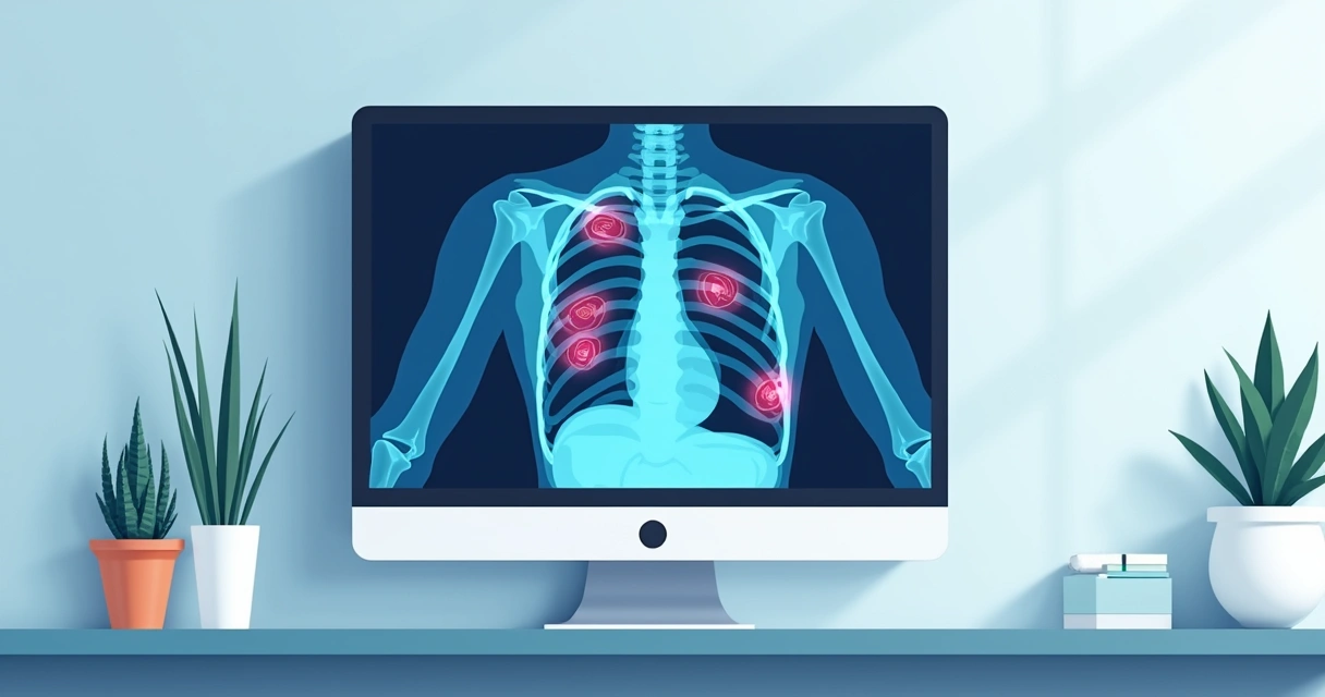 Latência e diagnóstico da infecção tuberculosa: testes e diferenças 3 Radiografia de tórax indicando possível infecção por tuberculose, com marcação da região afetada