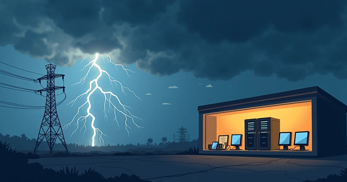 Raio atingindo uma subestação de energia durante tempestade 