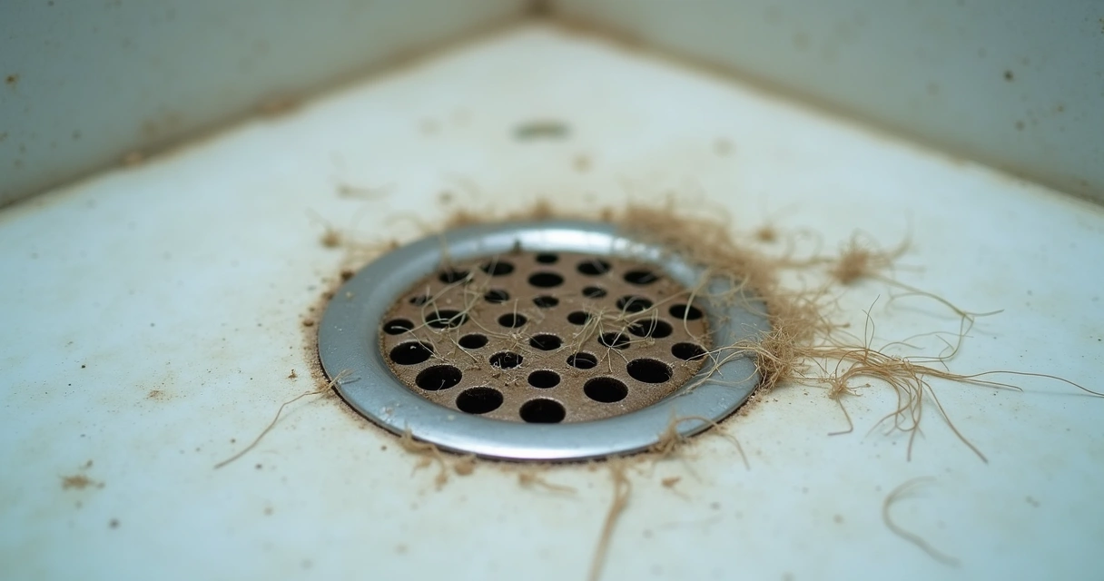 Cabelos acumulados no ralo do chuveiro 