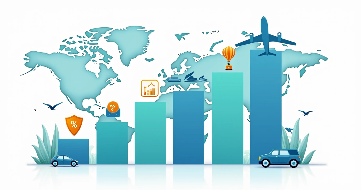 Ilustração com ranking de marcas de turismo e gráficos de crescimento