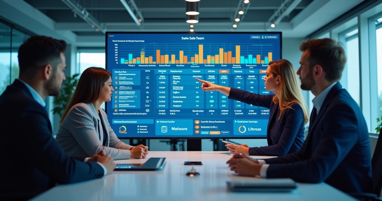 Painel digital com ranking de equipe de vendas e metas em destaque 